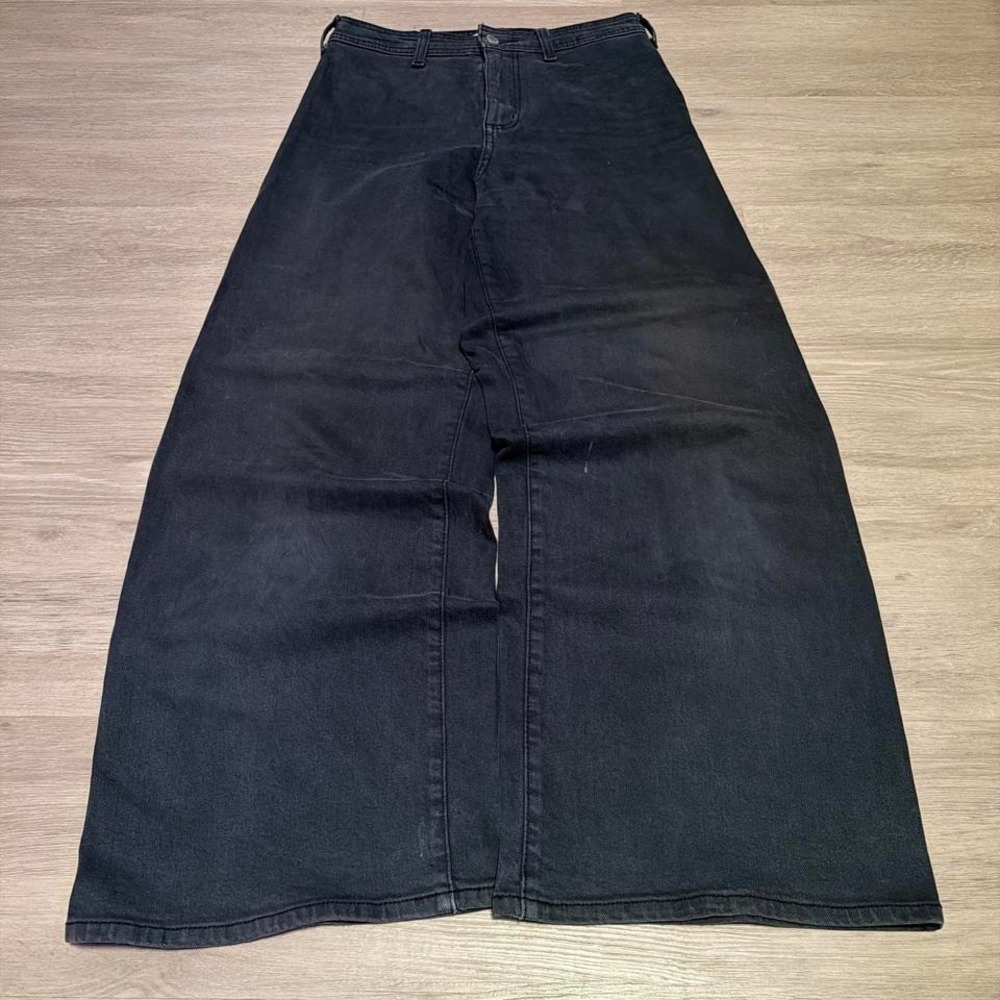 28x28 Black Baggy Wide Leg Denim Jeans Y2K Grunge Vintage 2000s